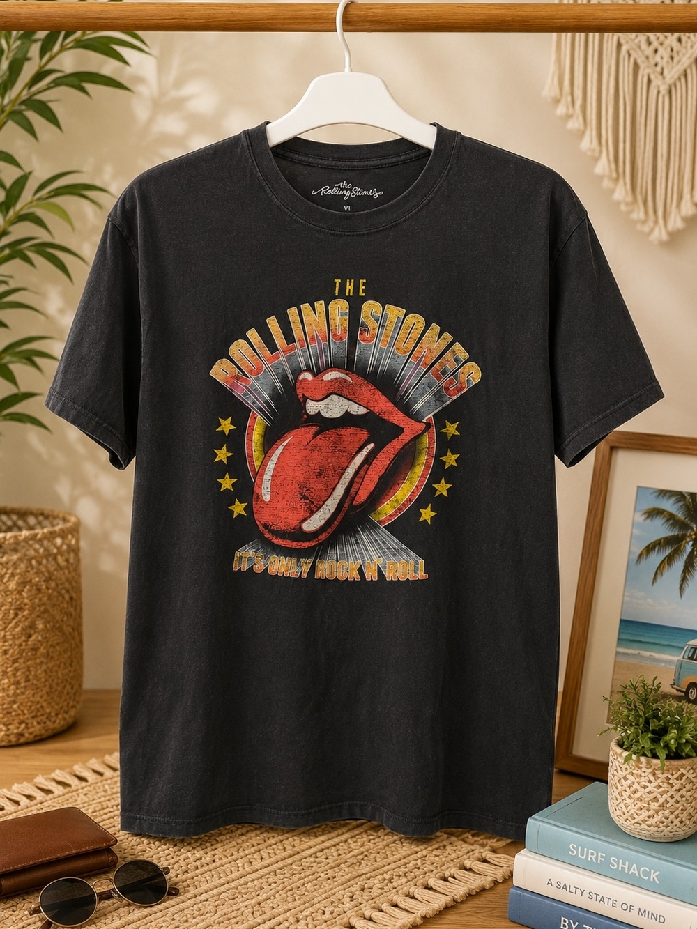 Rolling Stones Band Tee XL Graphic Rock Concert Logo 100% Cotton Black Shirt